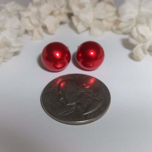 Earring, Red Pearl Earring, Red Earring, Pearl Earring, Earring, Pearls A417 - Picture 2 of 4